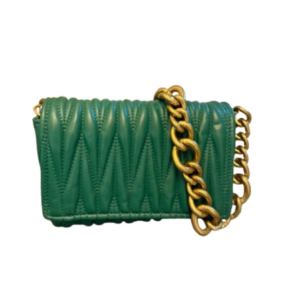 Green Quilted Chain Shoulder Bag